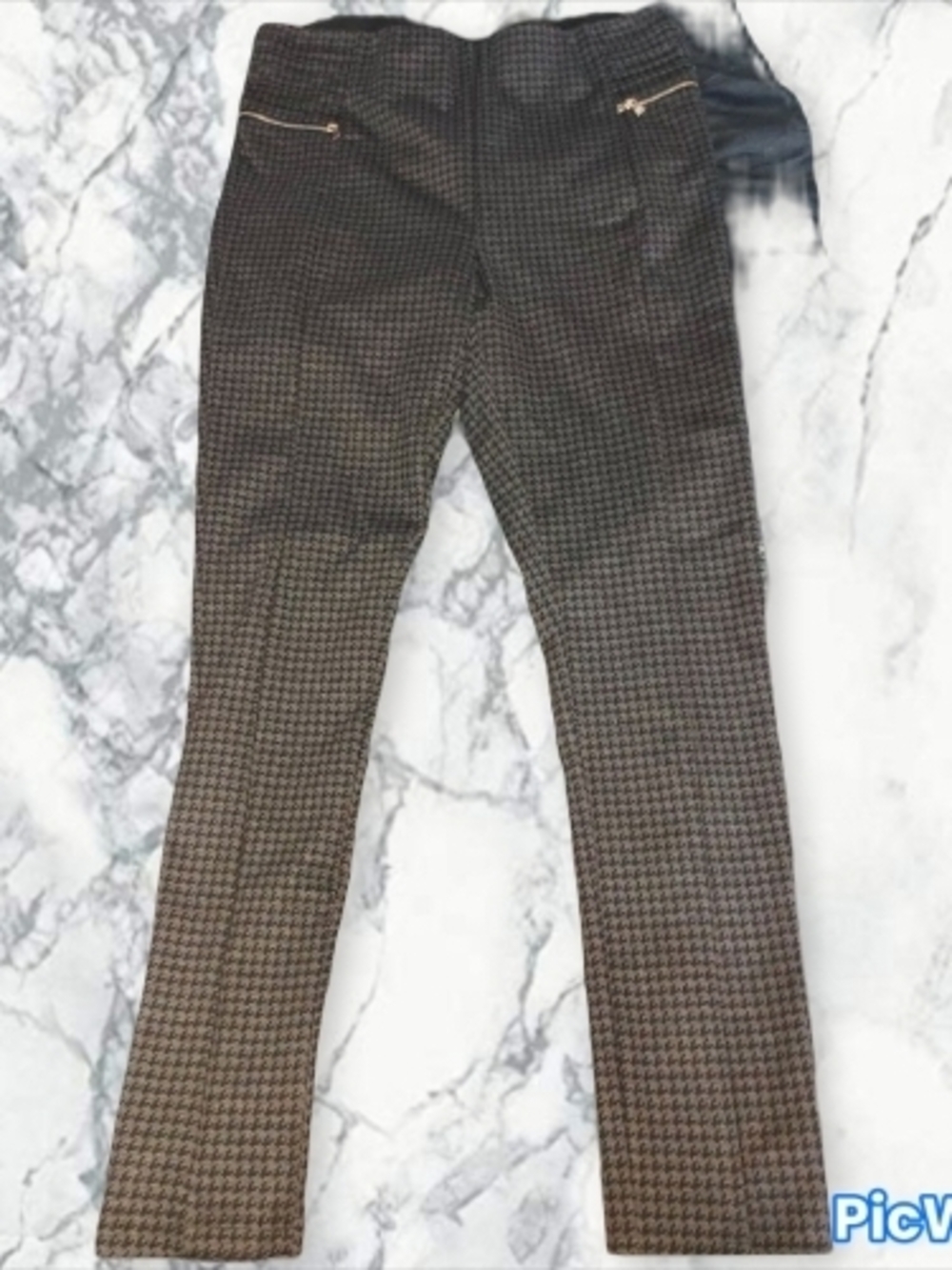 Skinny Houndstooth Pants - Brown